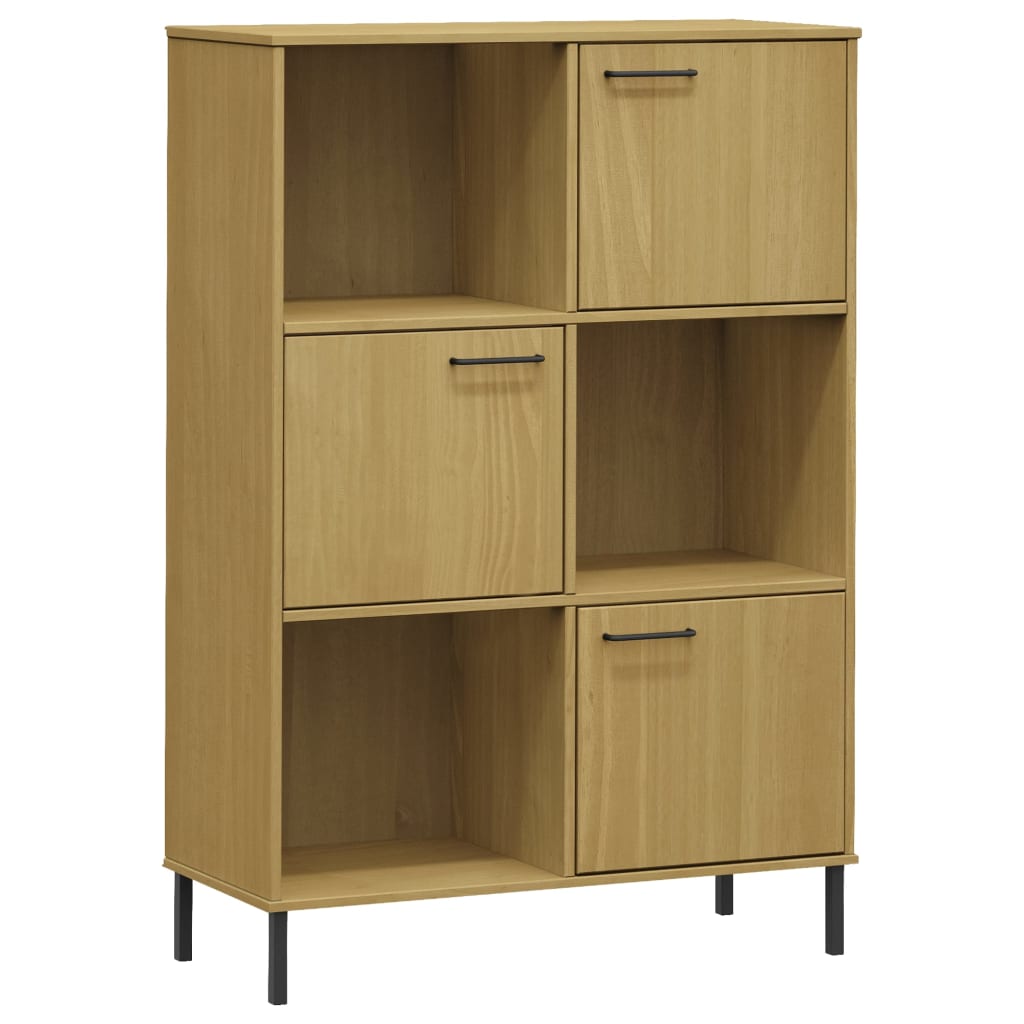 Bibliothèque OSLO pieds métal marron 90x35x128,5 cm bois massif
