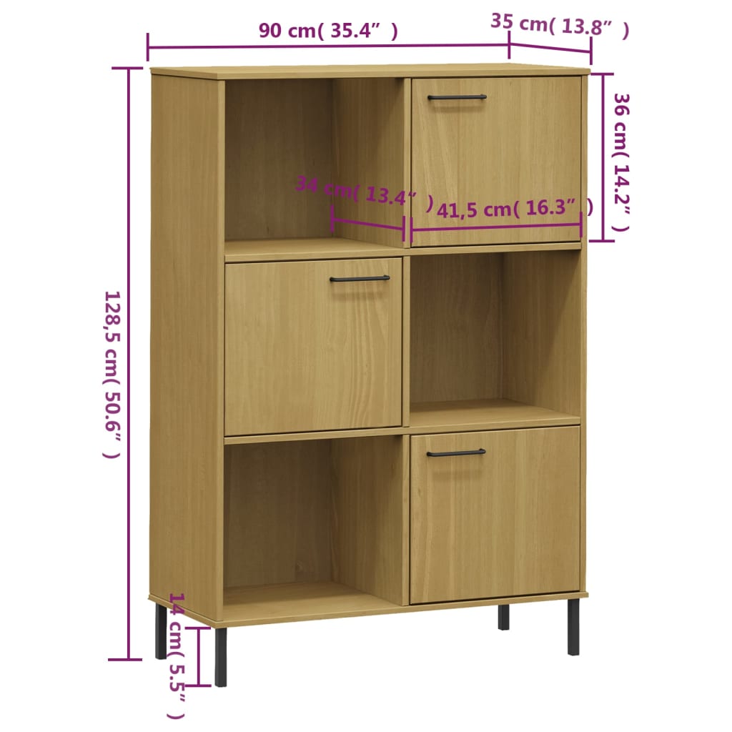 Bibliothèque OSLO pieds métal marron 90x35x128,5 cm bois massif