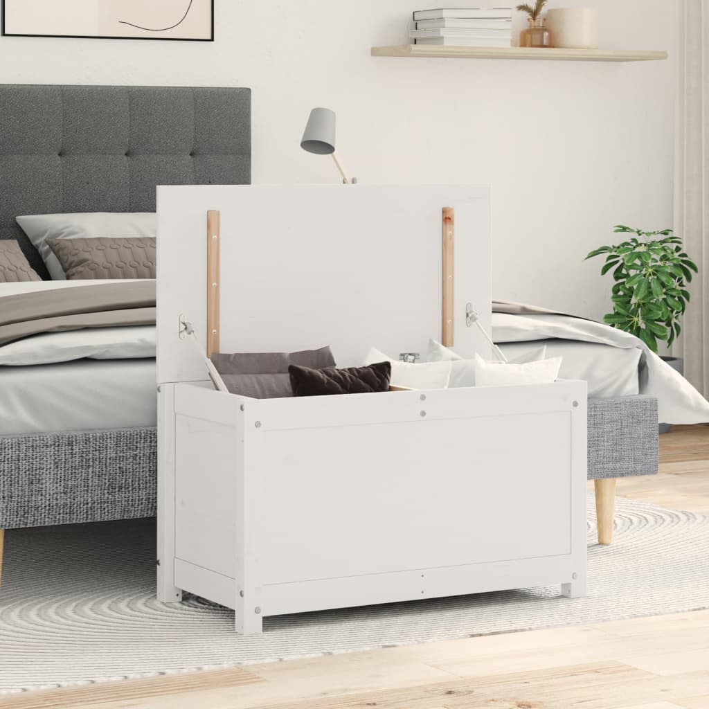 Coffre blanc 80x40x45,5 cm en bois de pin massif