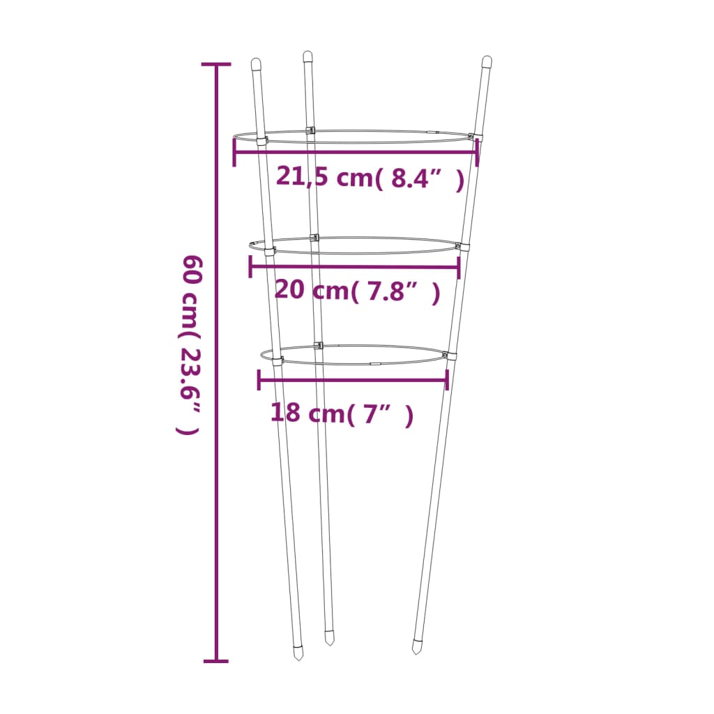 Plant supports with 3 rings 5 pcs. Green 60 cm steel
