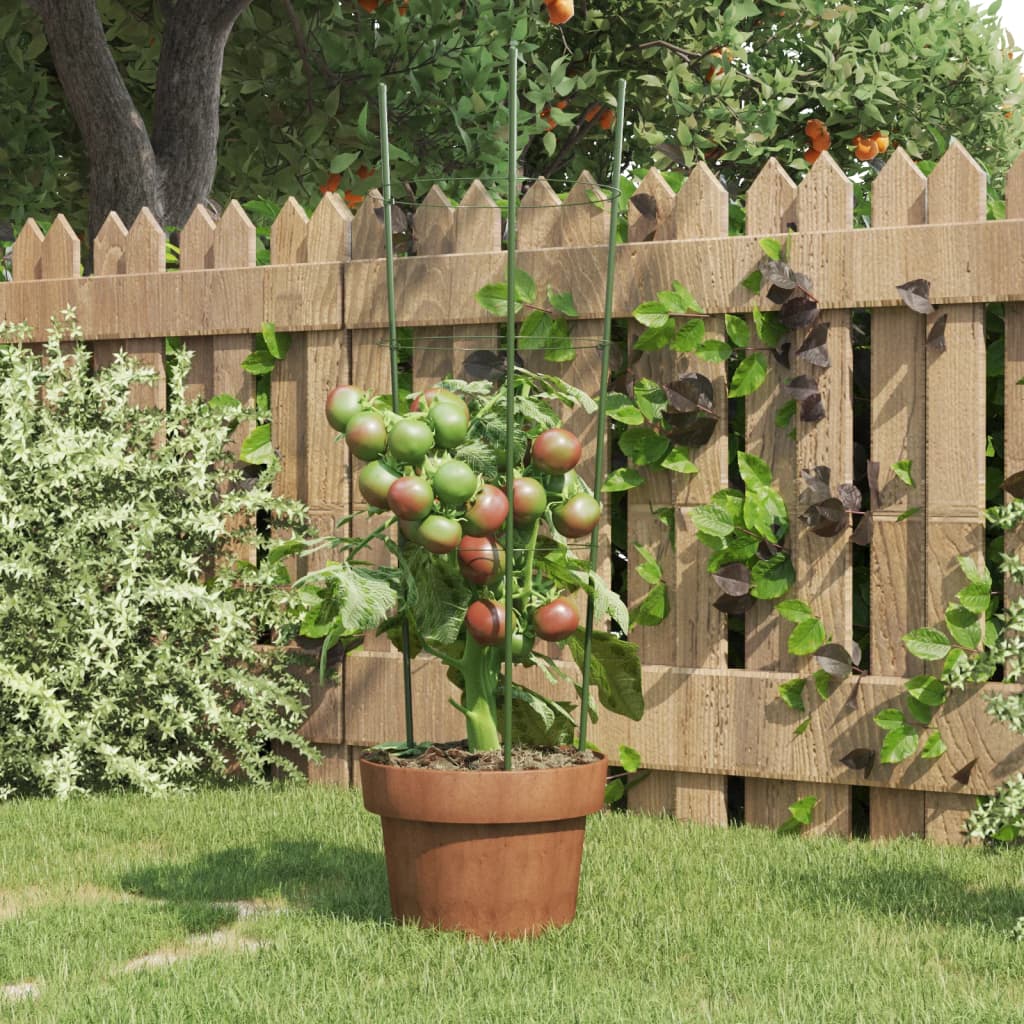 Plant supports with 3 rings 5 pcs. Green 60 cm steel