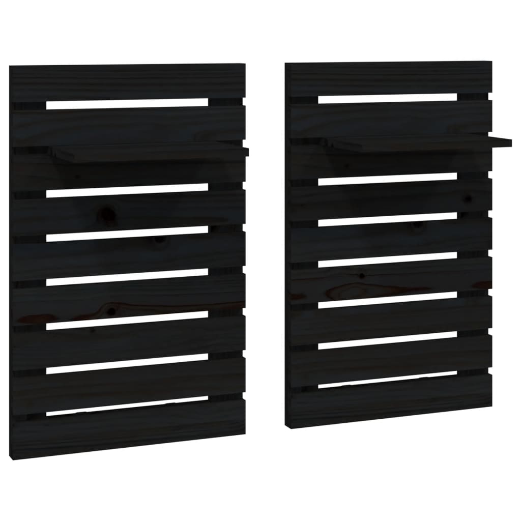 Wall bedside tables 2 pcs. Black solid pine wood