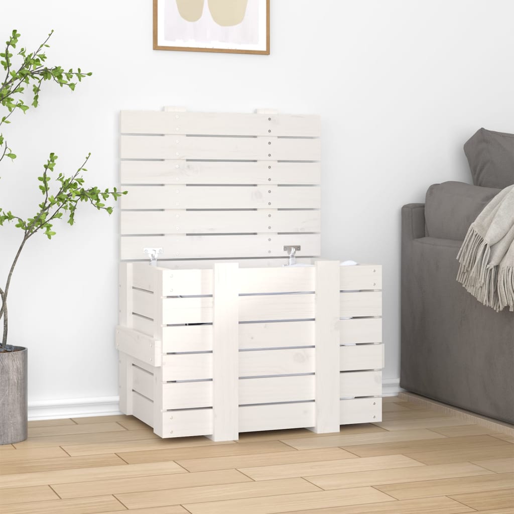 Coffre blanc 58x40,5x42 cm en bois de pin massif
