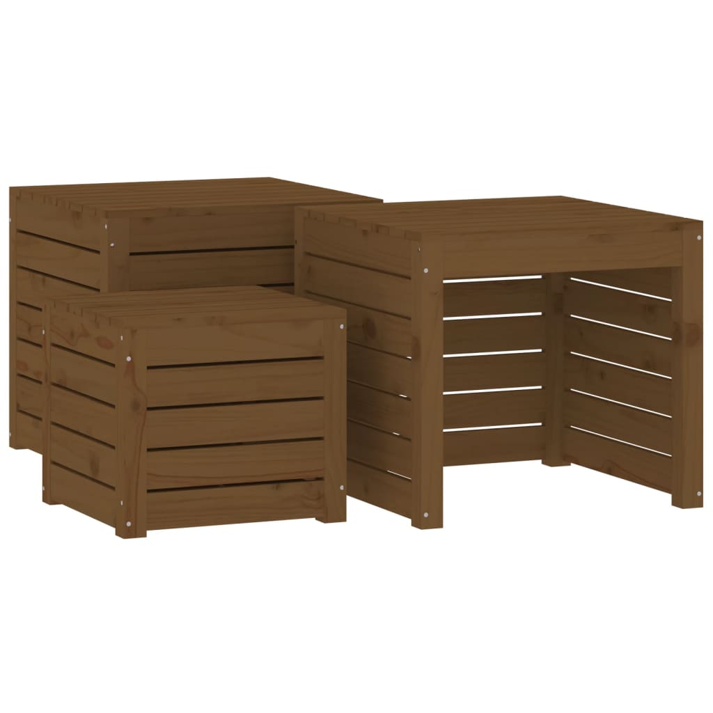 3 pièces. Coffret de jardin en bois de pin massif marron miel