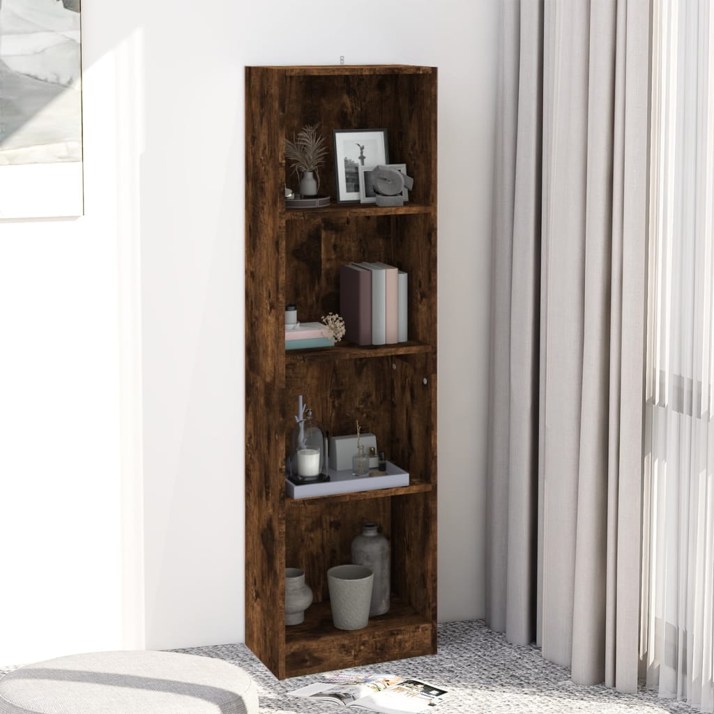 Bookcase 4 compartments smoked oak 40x24x143 cm wood material