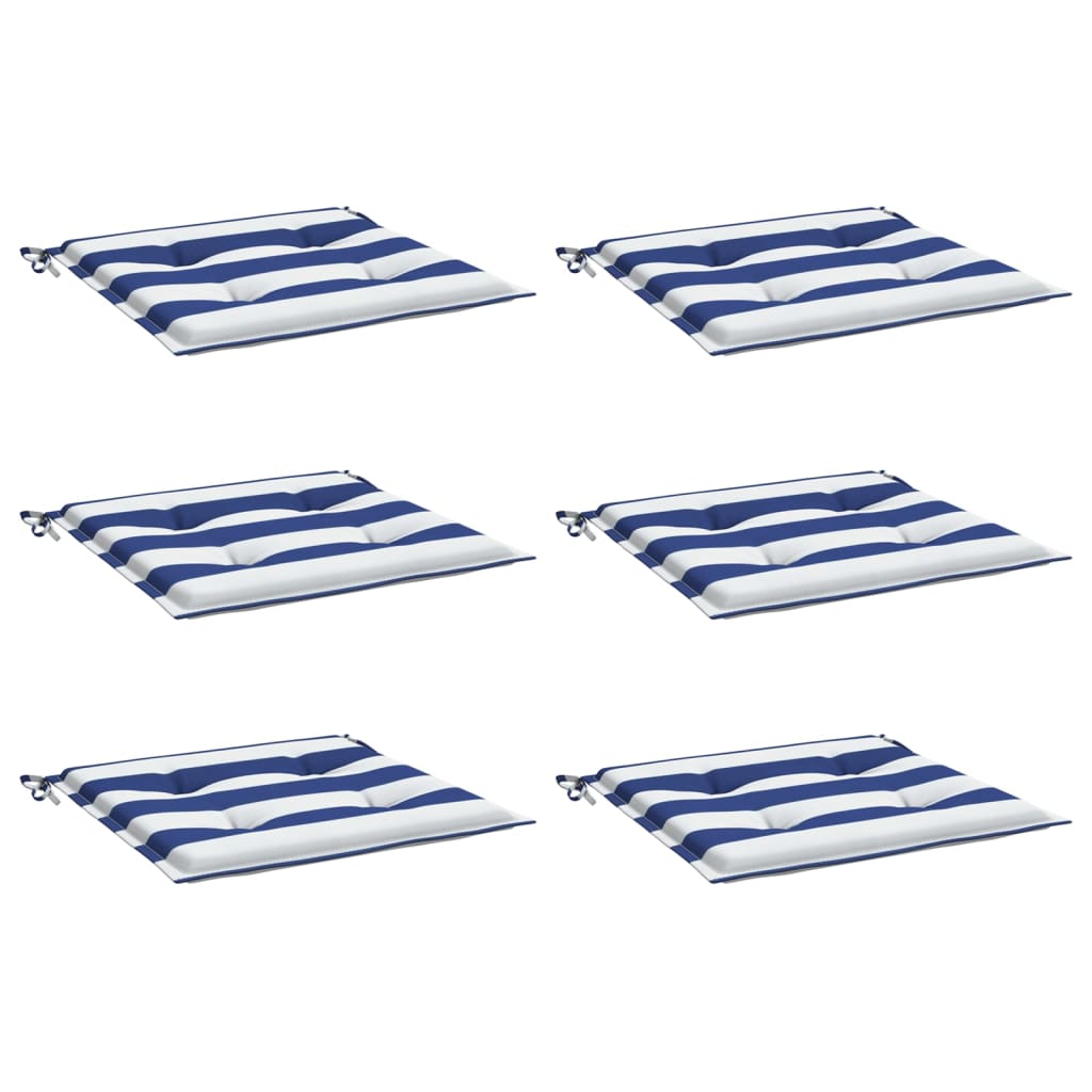 Garden Chair Cushions 6 pcs Blue & White Stripes 50x50x3cm Fabric