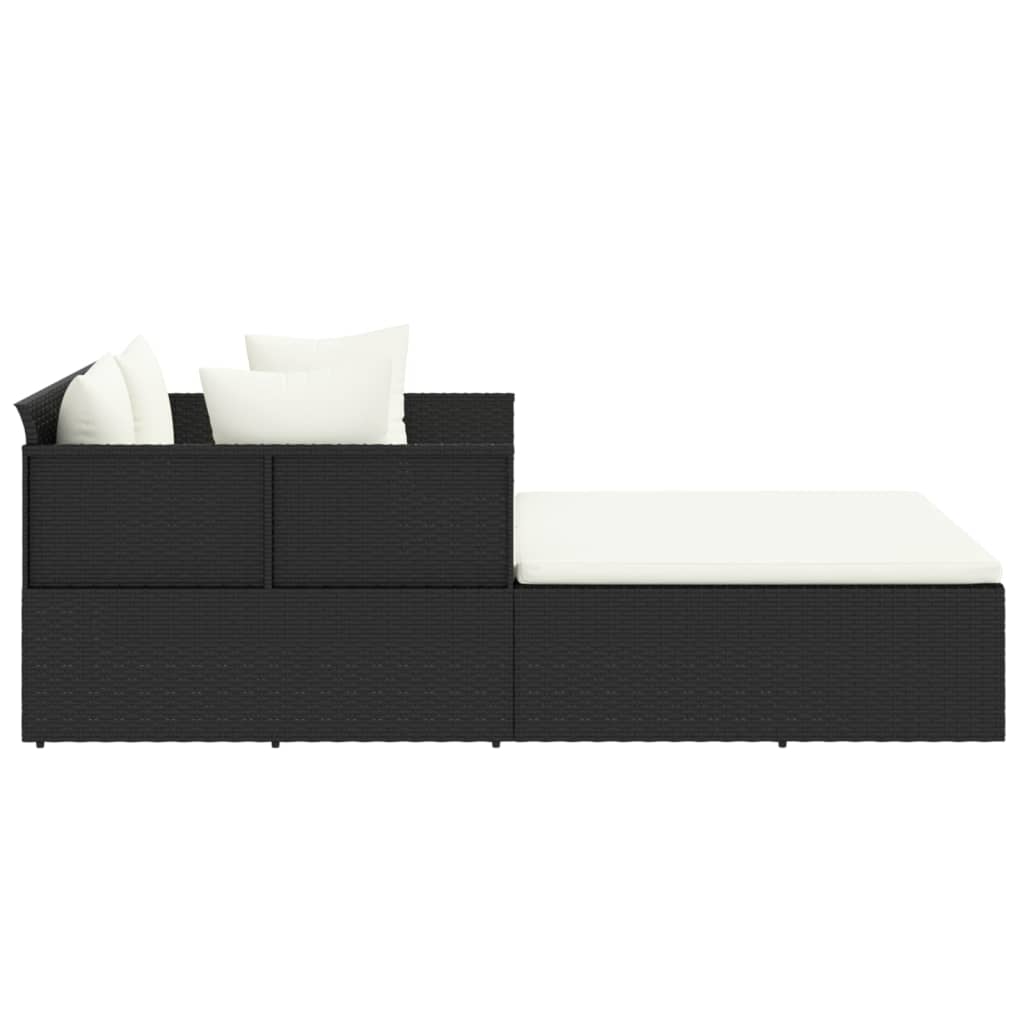 Bain de soleil avec coussin noir 182x118x63 cm poly rotin