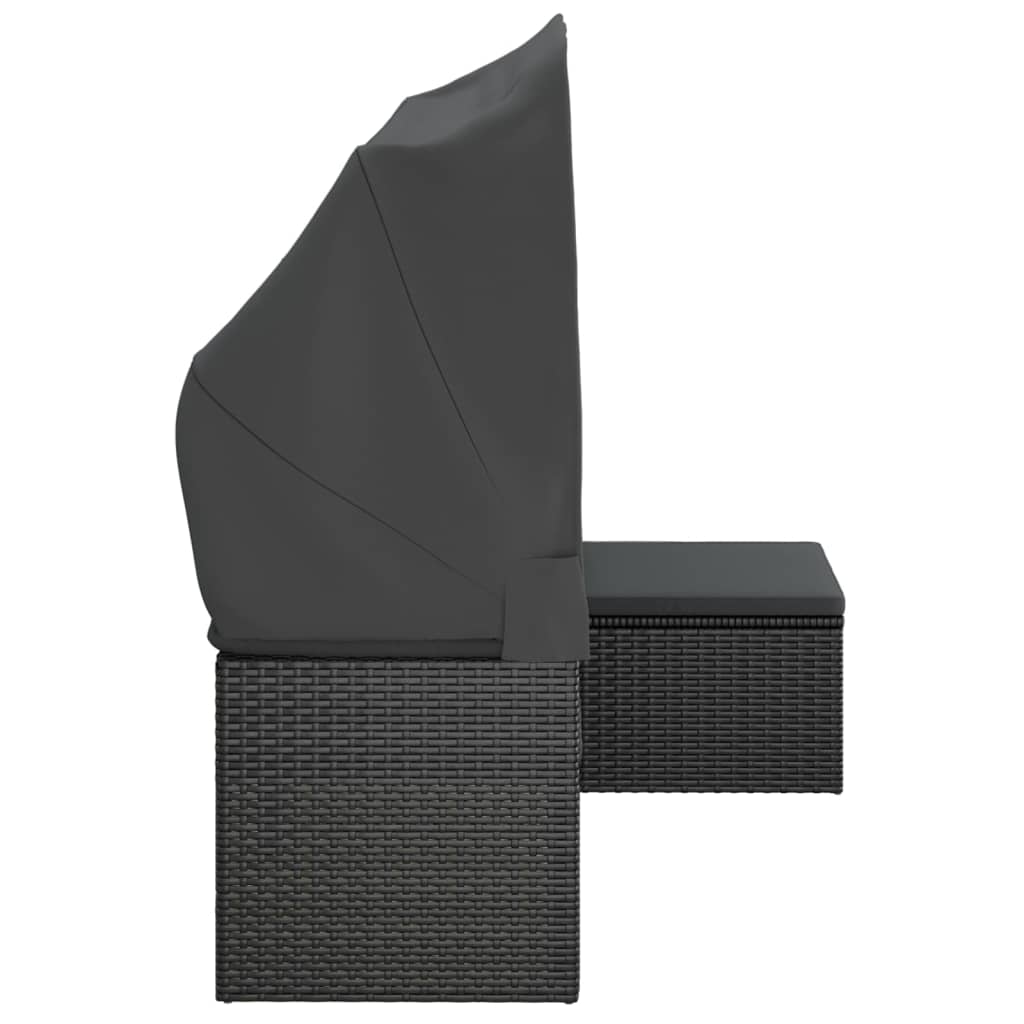 3 Seater Garden Sofa with Roof and Footstool Black Poly Rattan