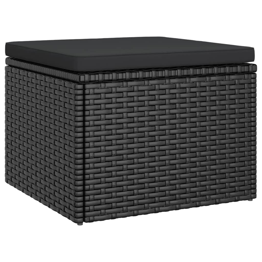 3 Seater Garden Sofa with Roof and Footstool Black Poly Rattan