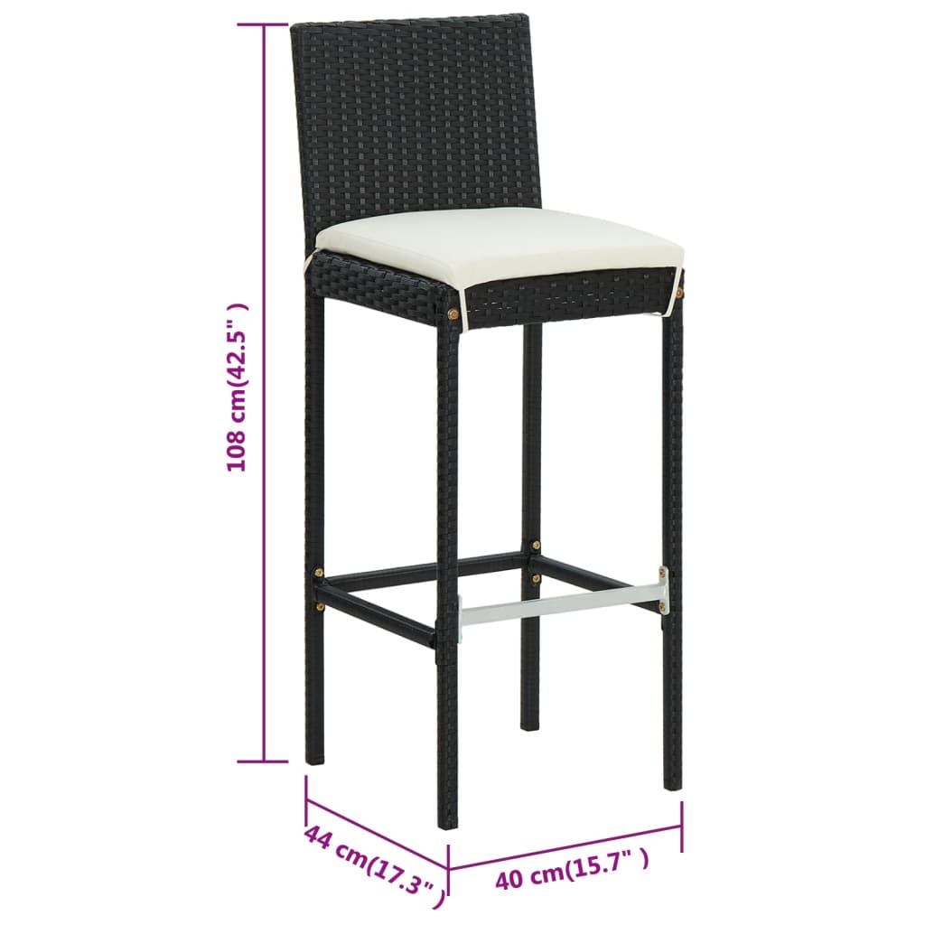Bar stools with cushions 6 pcs. Black poly rattan