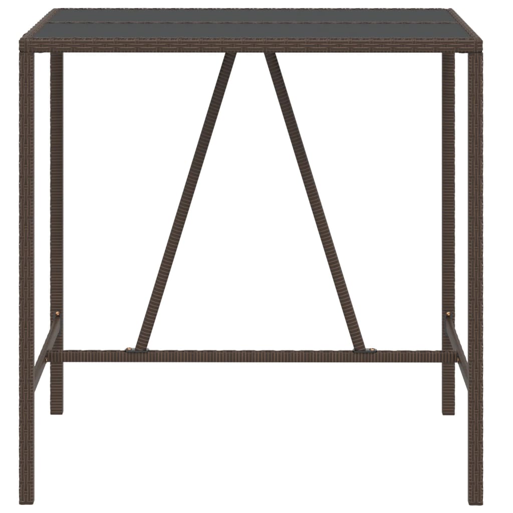 Bar table with glass top brown 110x70x110 cm poly rattan
