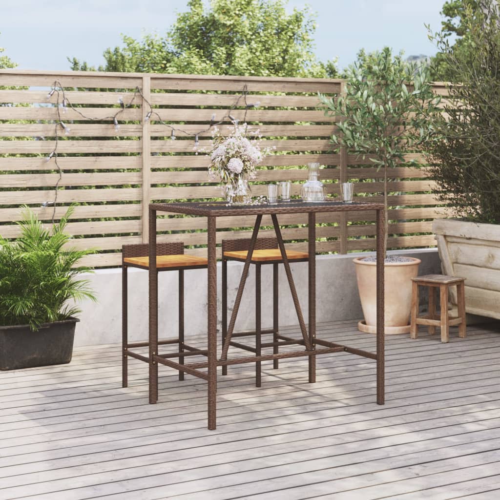 Bar table with glass top brown 110x70x110 cm poly rattan