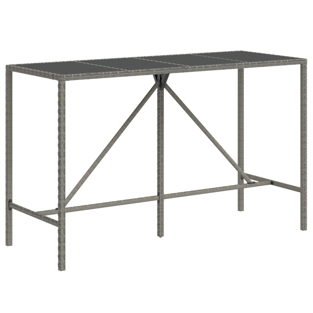 Bar table with glass top gray 180x70x110 cm poly rattan