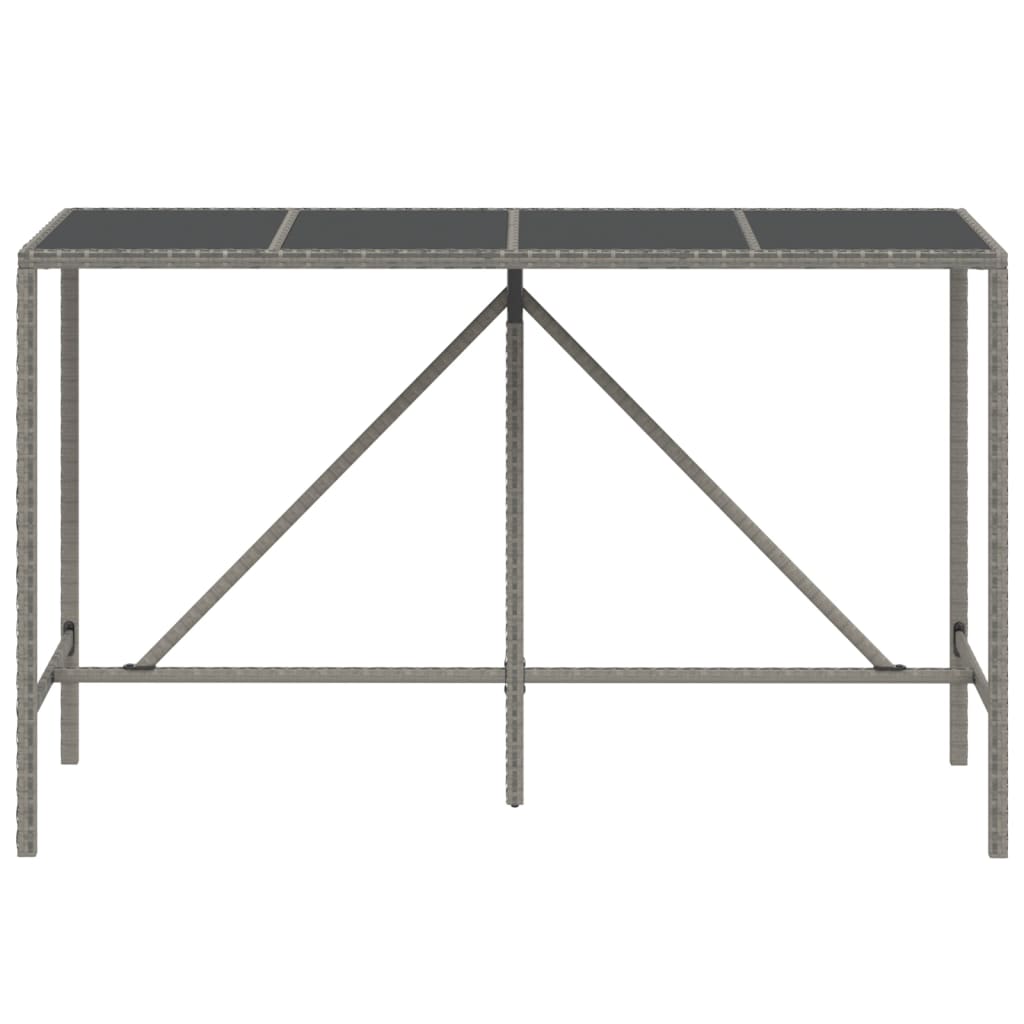 Bar table with glass top gray 180x70x110 cm poly rattan