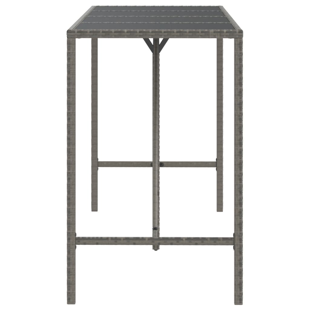 Bar table with glass top gray 180x70x110 cm poly rattan