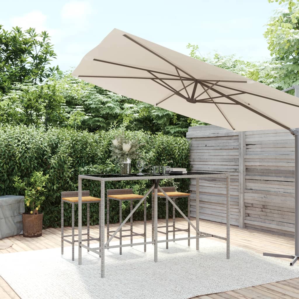 Bar table with glass top gray 180x70x110 cm poly rattan