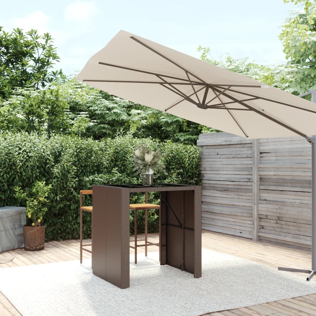 Bar table with glass top brown 105x80x110 cm poly rattan