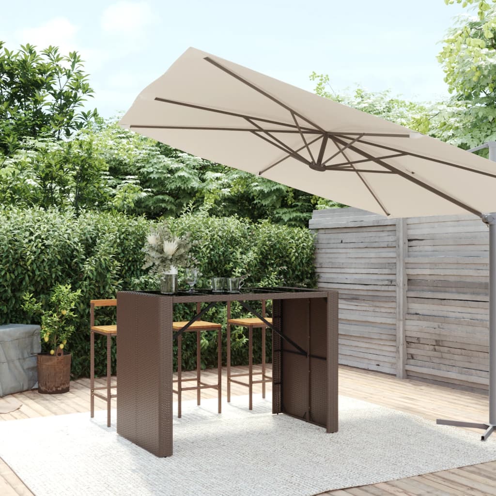 Bar table with glass top brown 145x80x110 cm poly rattan