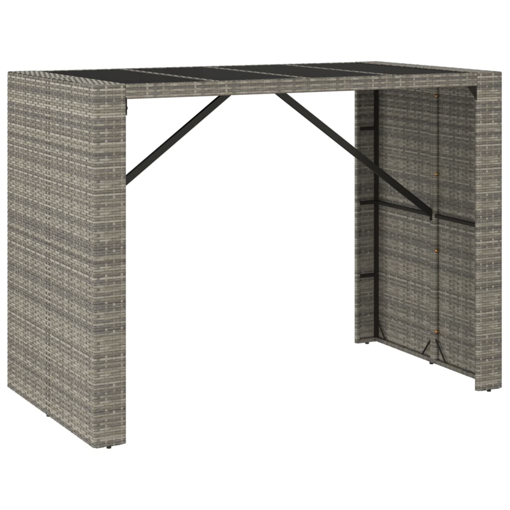 Bar table with glass top gray 145x80x110 cm poly rattan