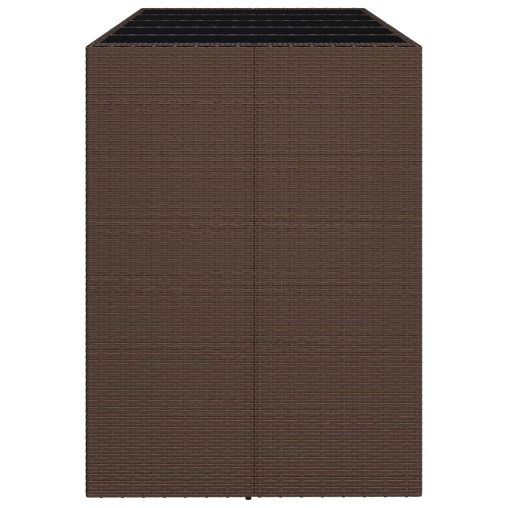 Bar table with glass top brown 185x80x110 cm poly rattan