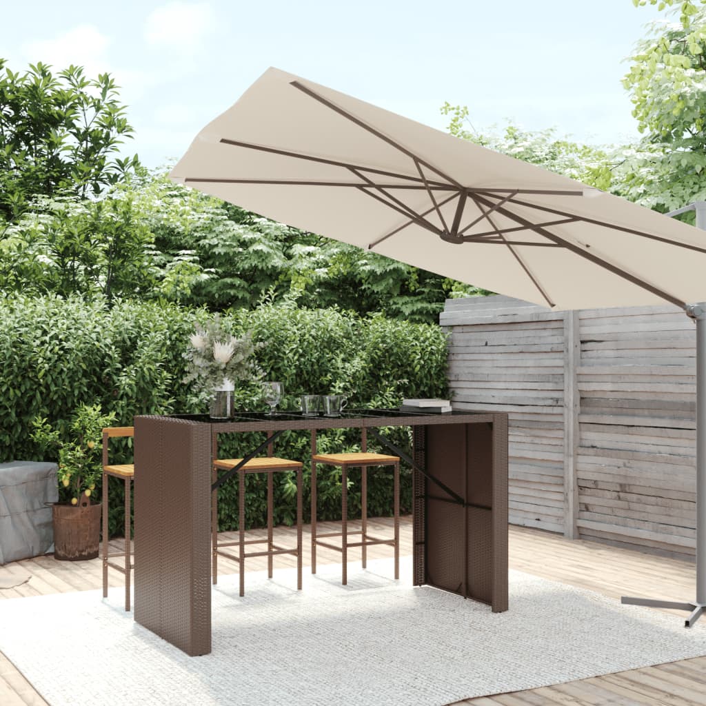 Bar table with glass top brown 185x80x110 cm poly rattan