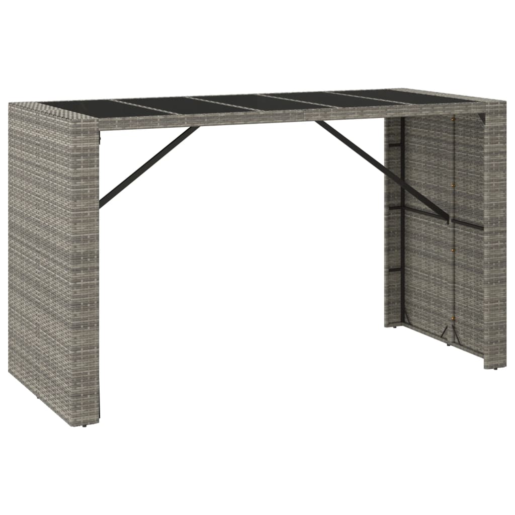 Bar table with glass top gray 185x80x110 cm poly rattan