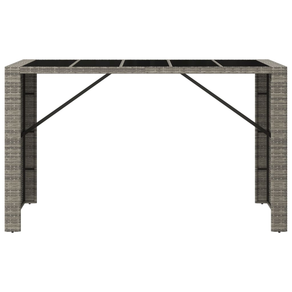 Bar table with glass top gray 185x80x110 cm poly rattan
