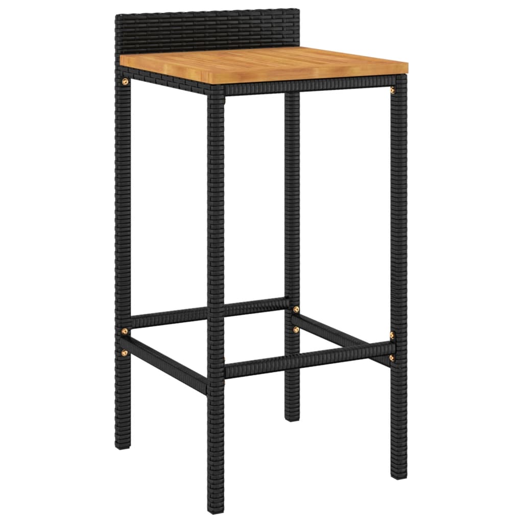 Bar stools 2 pcs. Black poly rattan and solid acacia wood