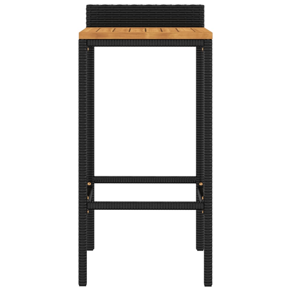 Bar stools 2 pcs. Black poly rattan and solid acacia wood
