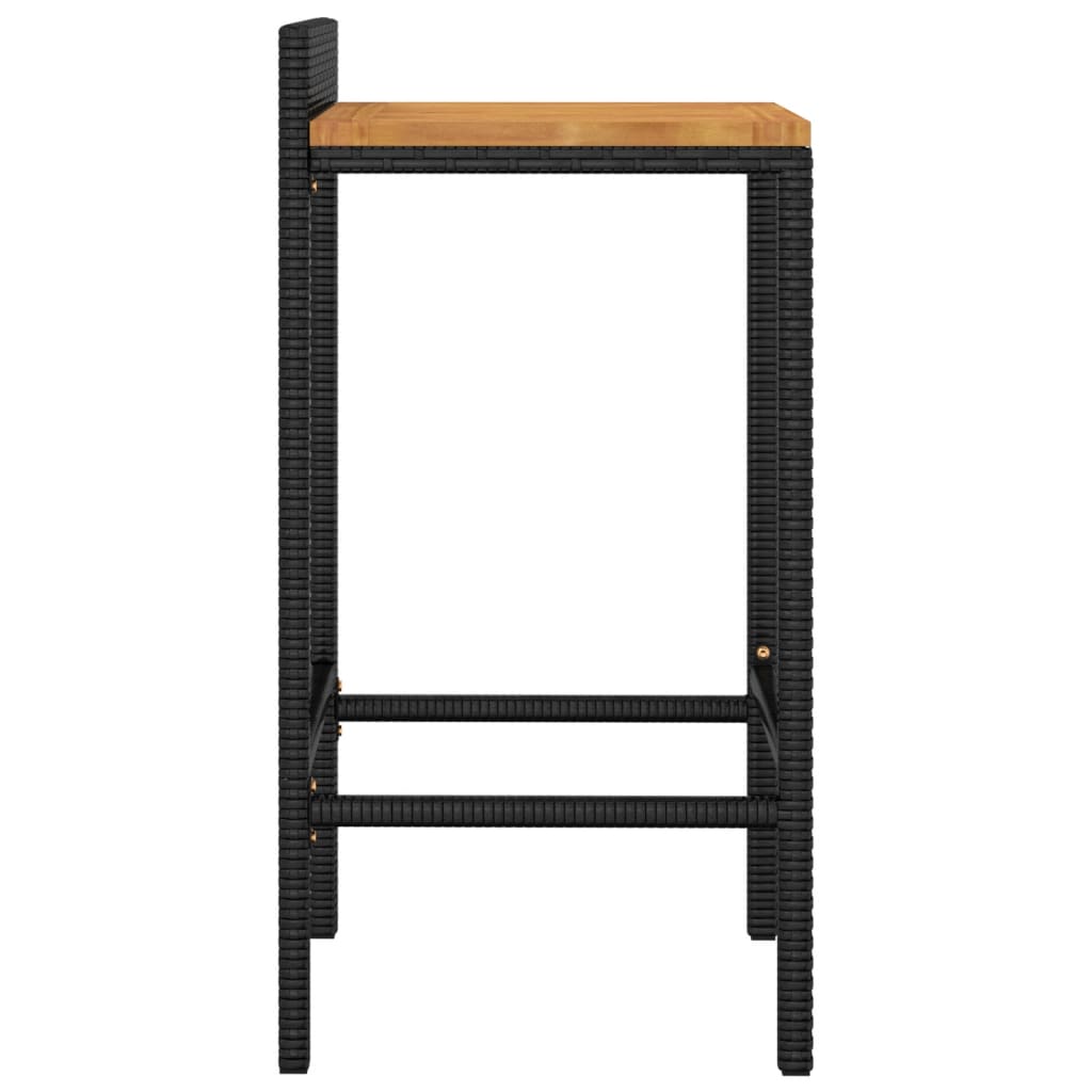 Bar stools 2 pcs. Black poly rattan and solid acacia wood