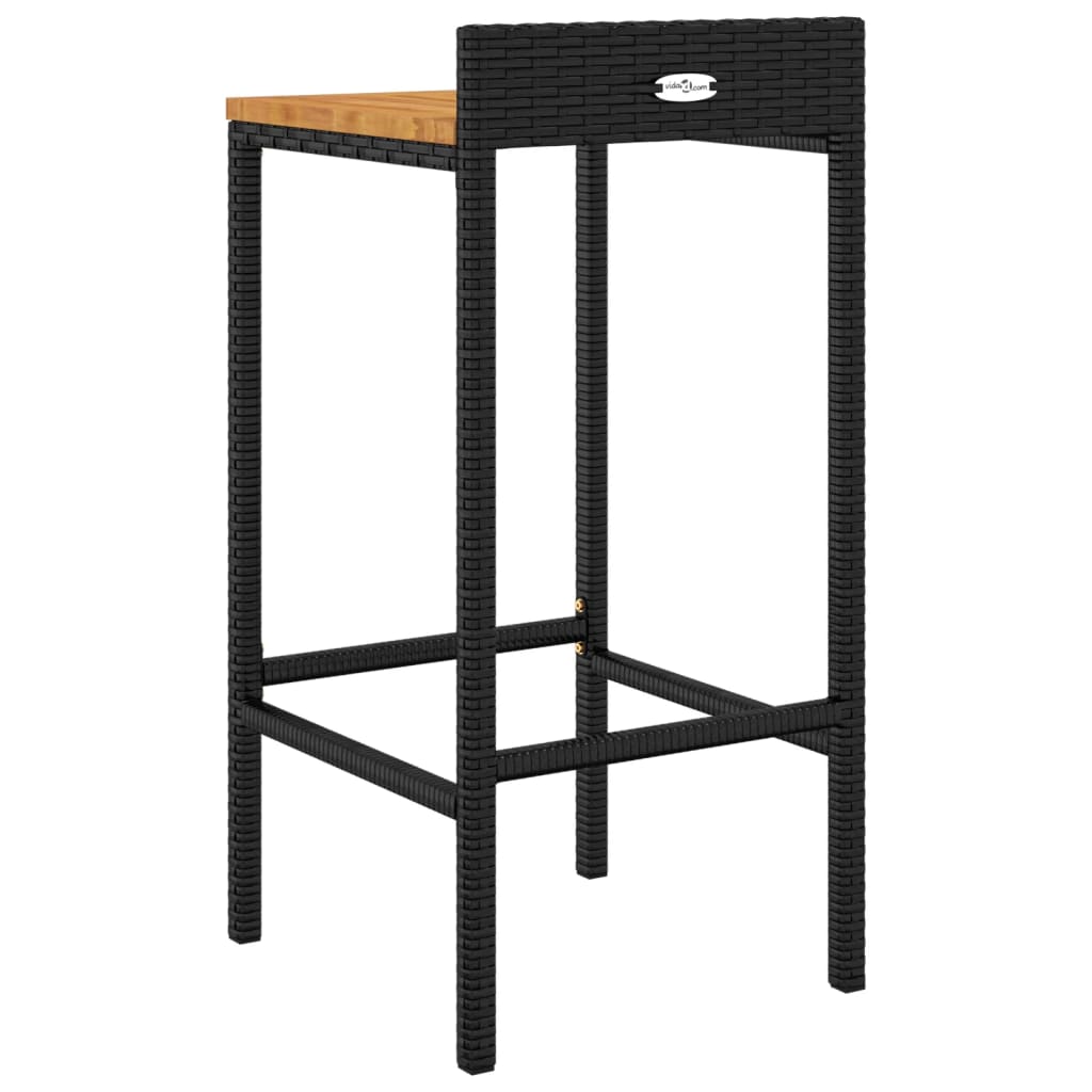 Bar stools 2 pcs. Black poly rattan and solid acacia wood