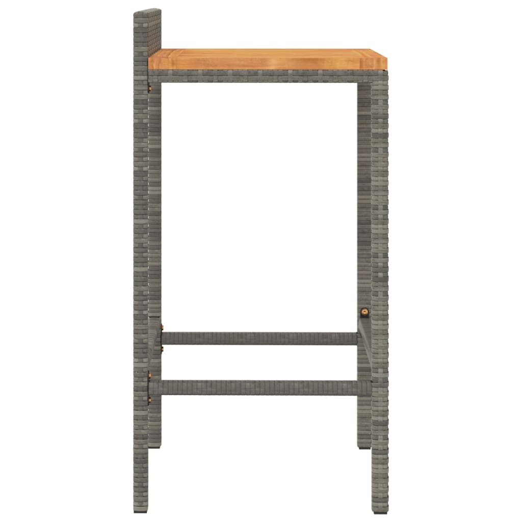 Bar stools 2 pcs. Gray poly rattan and solid acacia wood