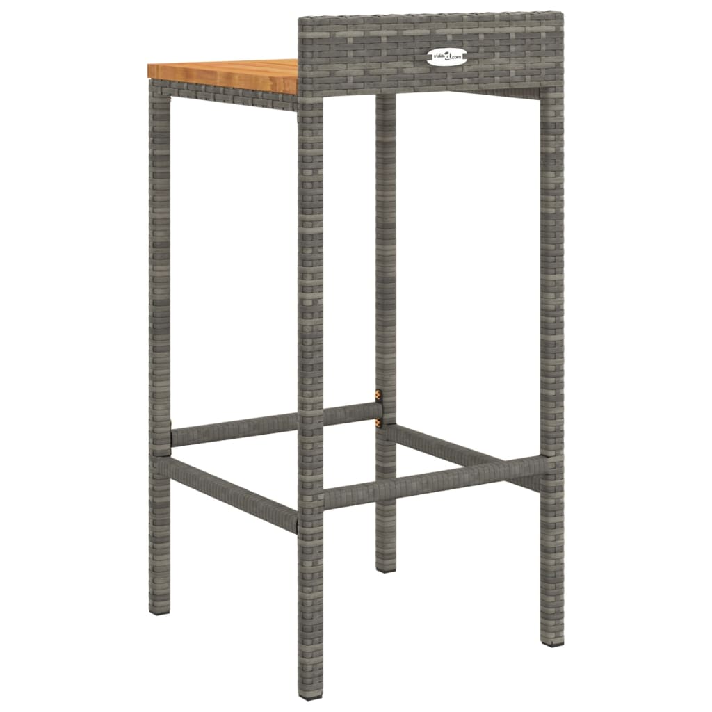 Bar stools 2 pcs. Gray poly rattan and solid acacia wood