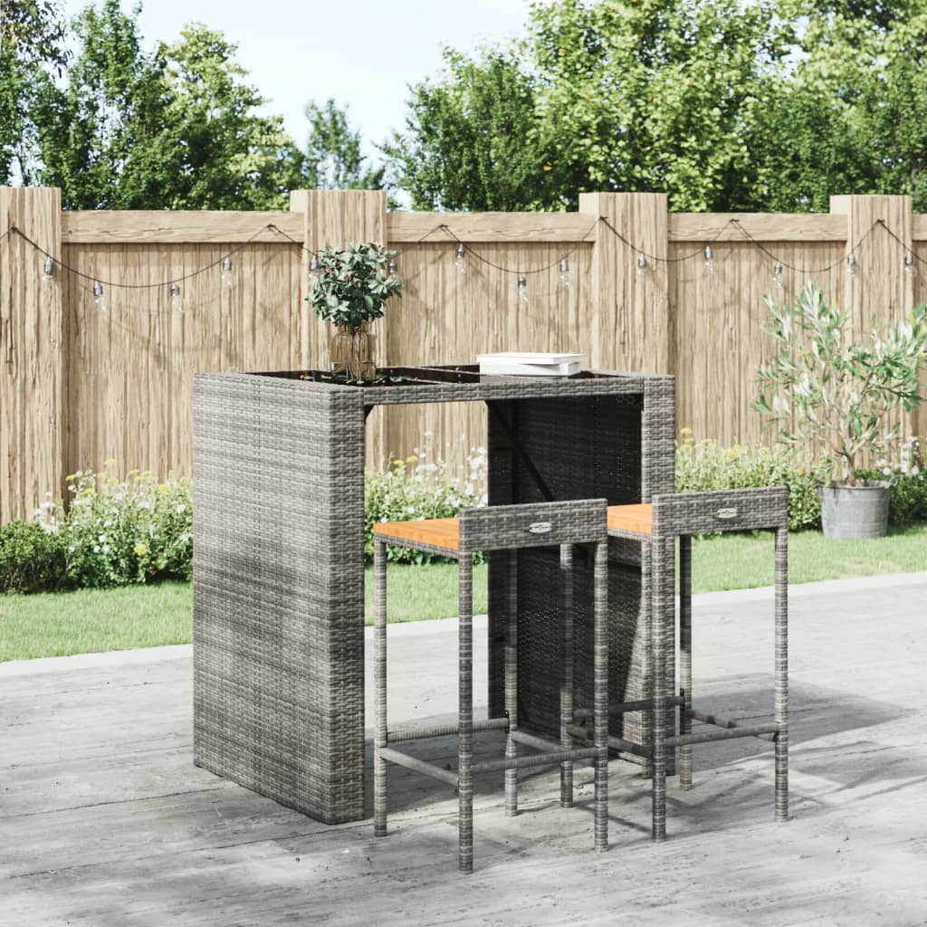 Bar stools 2 pcs. Gray poly rattan and solid acacia wood