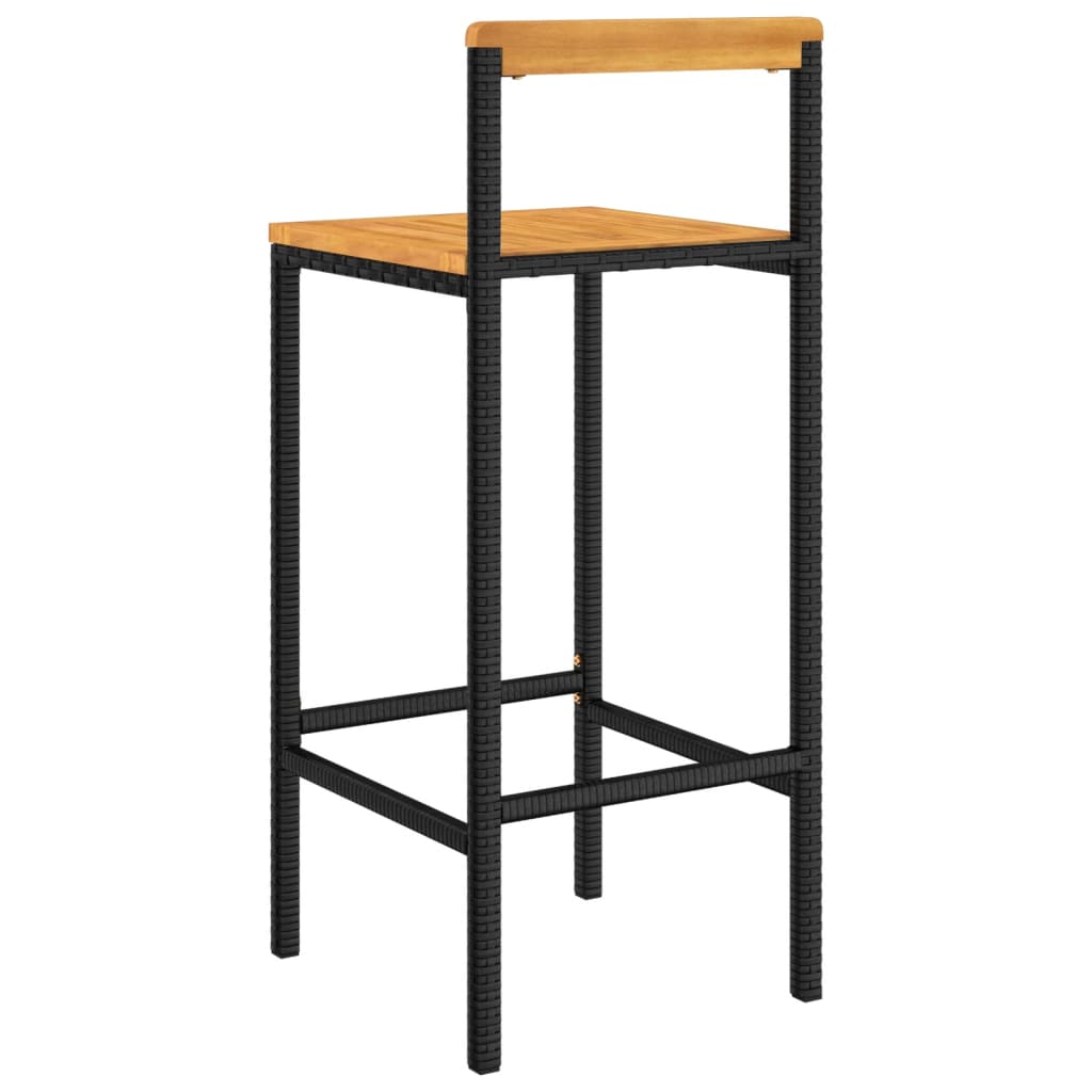 Bar stools 2 pcs. Black poly rattan and solid acacia wood