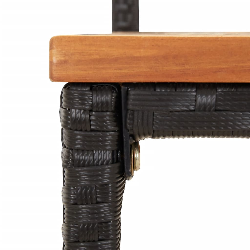 Bar stools 2 pcs. Black poly rattan and solid acacia wood