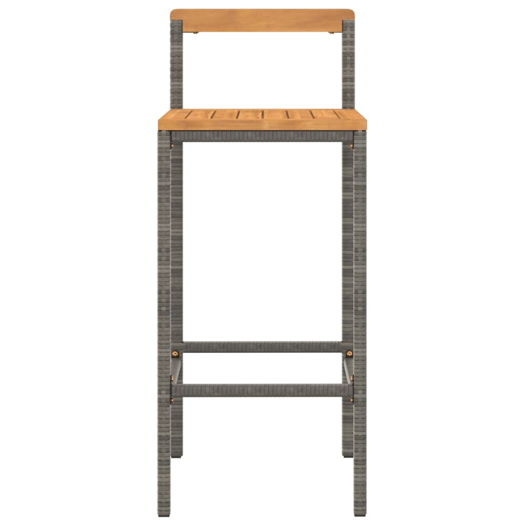 Tabourets de bar 2 pcs Poly rotin gris et bois d'acacia massif