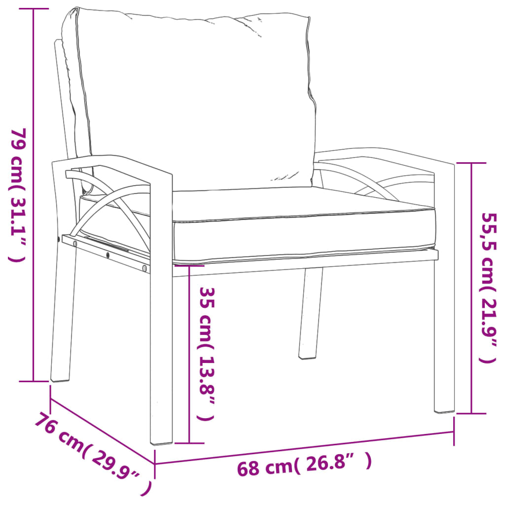 Garden chair with gray cushions 68x76x79 cm steel