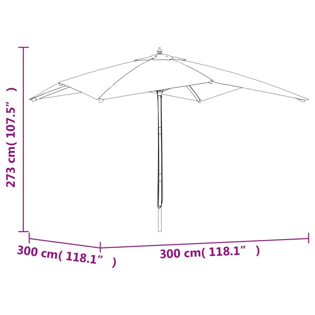 Parasol with wooden pole Bordeaux red 300x300x273 cm
