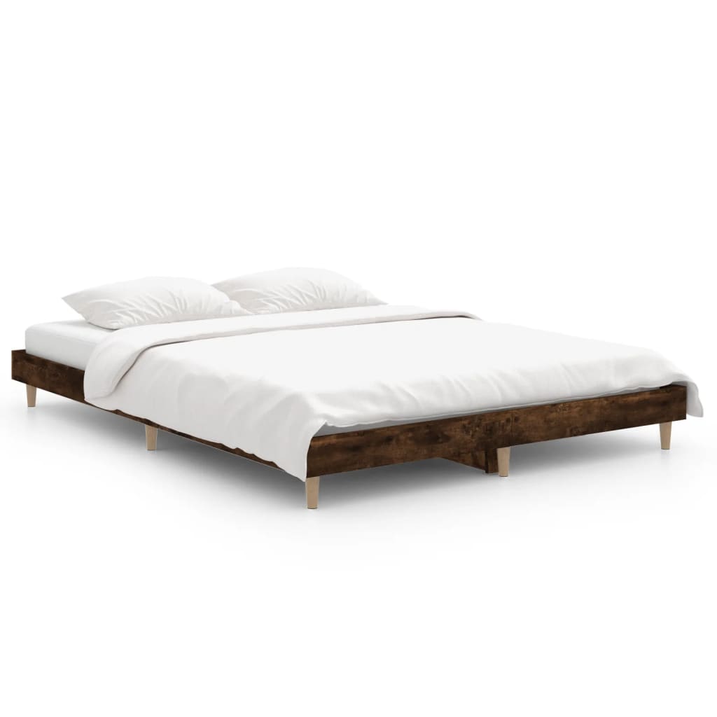 Cadre de lit chêne fumé 135x190 cm en matériau bois