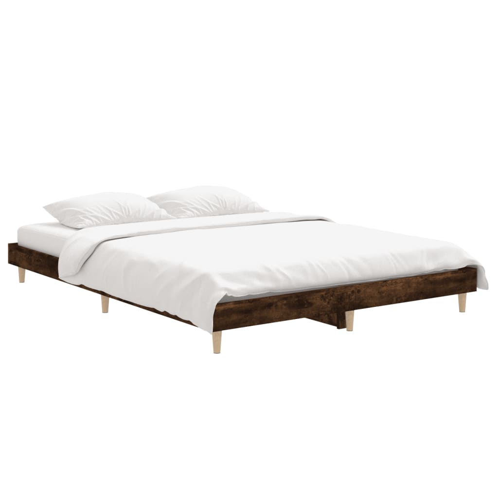 Cadre de lit chêne fumé 135x190 cm en matériau bois