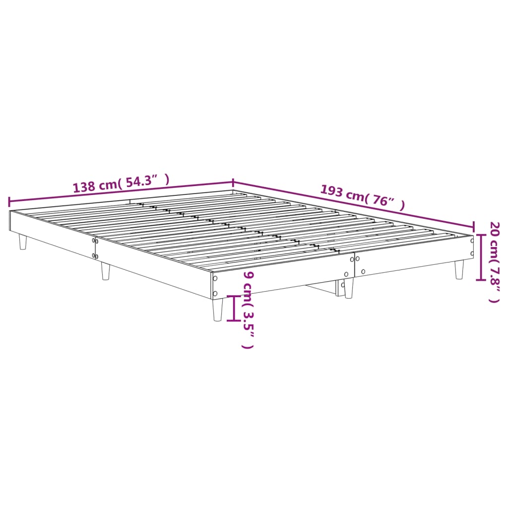 Cadre de lit chêne fumé 135x190 cm en matériau bois