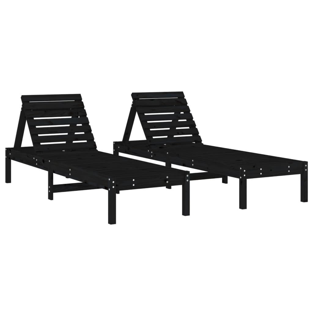 Sun loungers 2 pcs. Black 199.5x60x74 cm solid pine wood