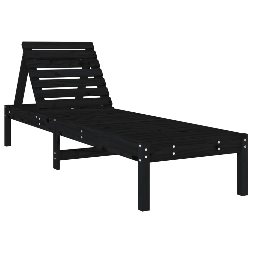 Sun loungers 2 pcs. Black 199.5x60x74 cm solid pine wood