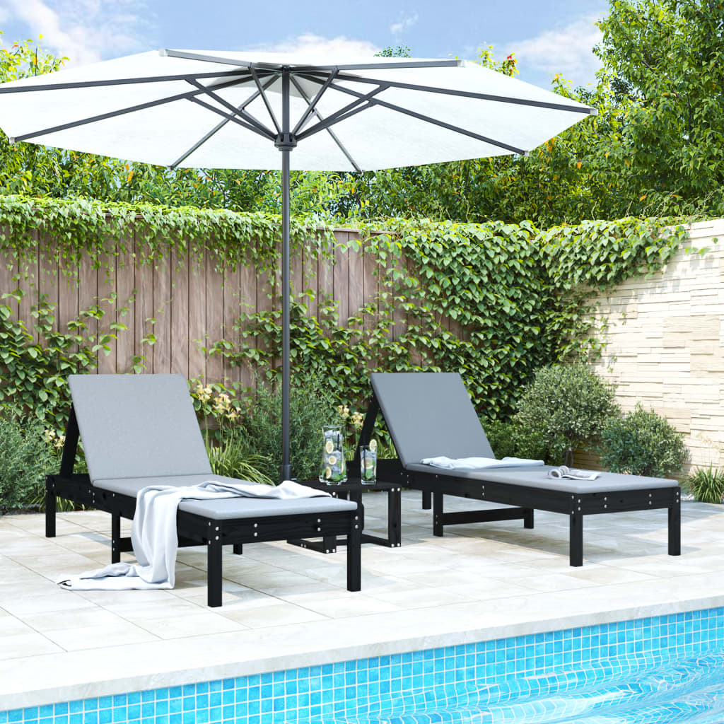 Sun loungers 2 pcs. Black 199.5x60x74 cm solid pine wood