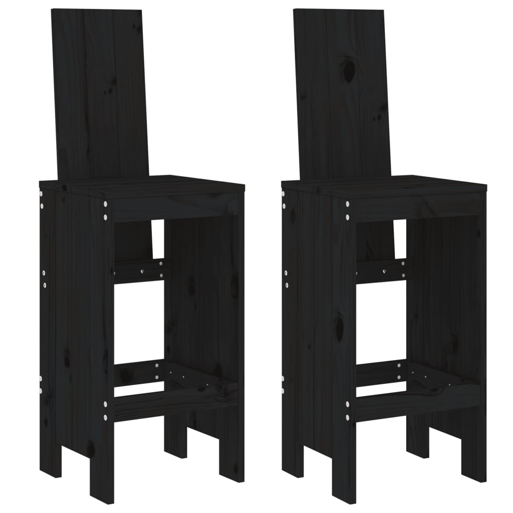 Bar stools 2 pcs. Black 40x42x120 cm solid pine wood