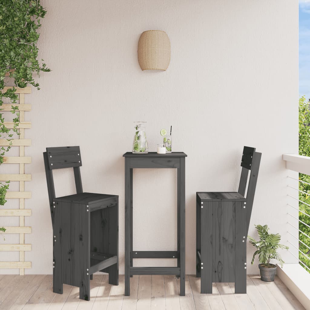 Bar stools 2 pcs. Gray 40x48.5x115.5 cm solid pine wood