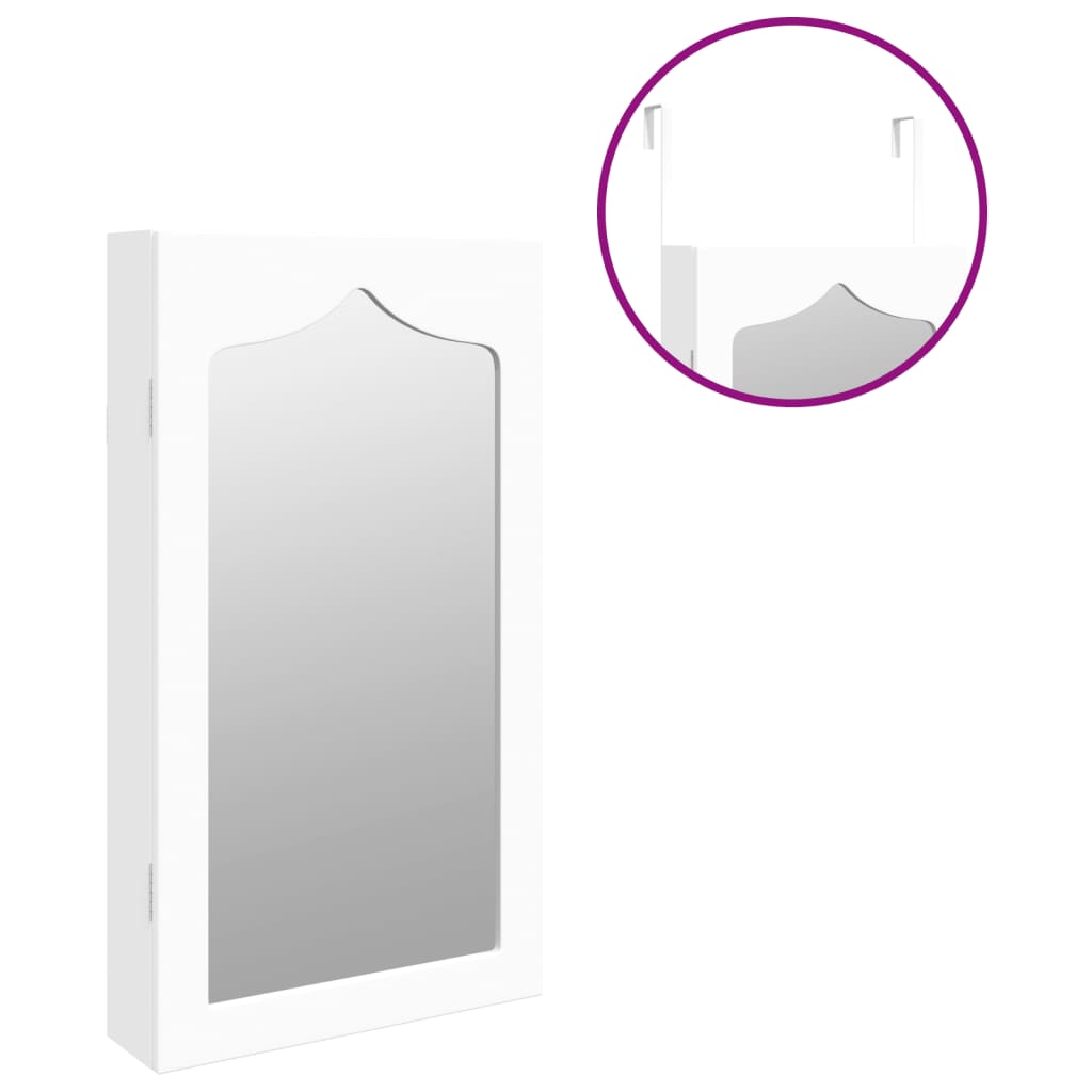 Armoire à bijoux avec miroir mural blanc 37,5x10x67 cm