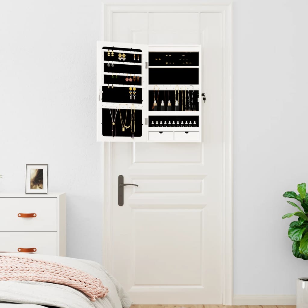 Mirror jewelry cabinet with LED lighting wall mounting white