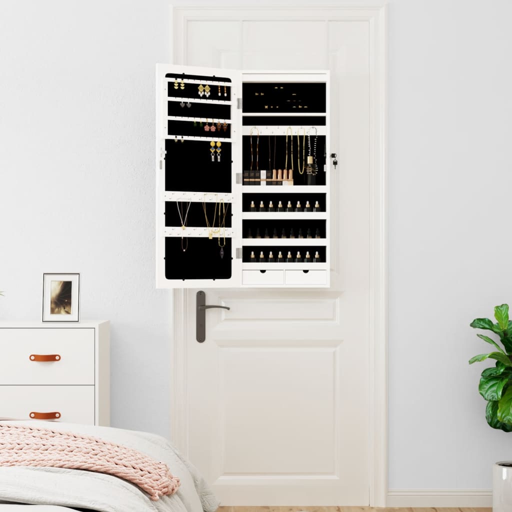 Mirror jewelry cabinet with LED lighting wall mounting white